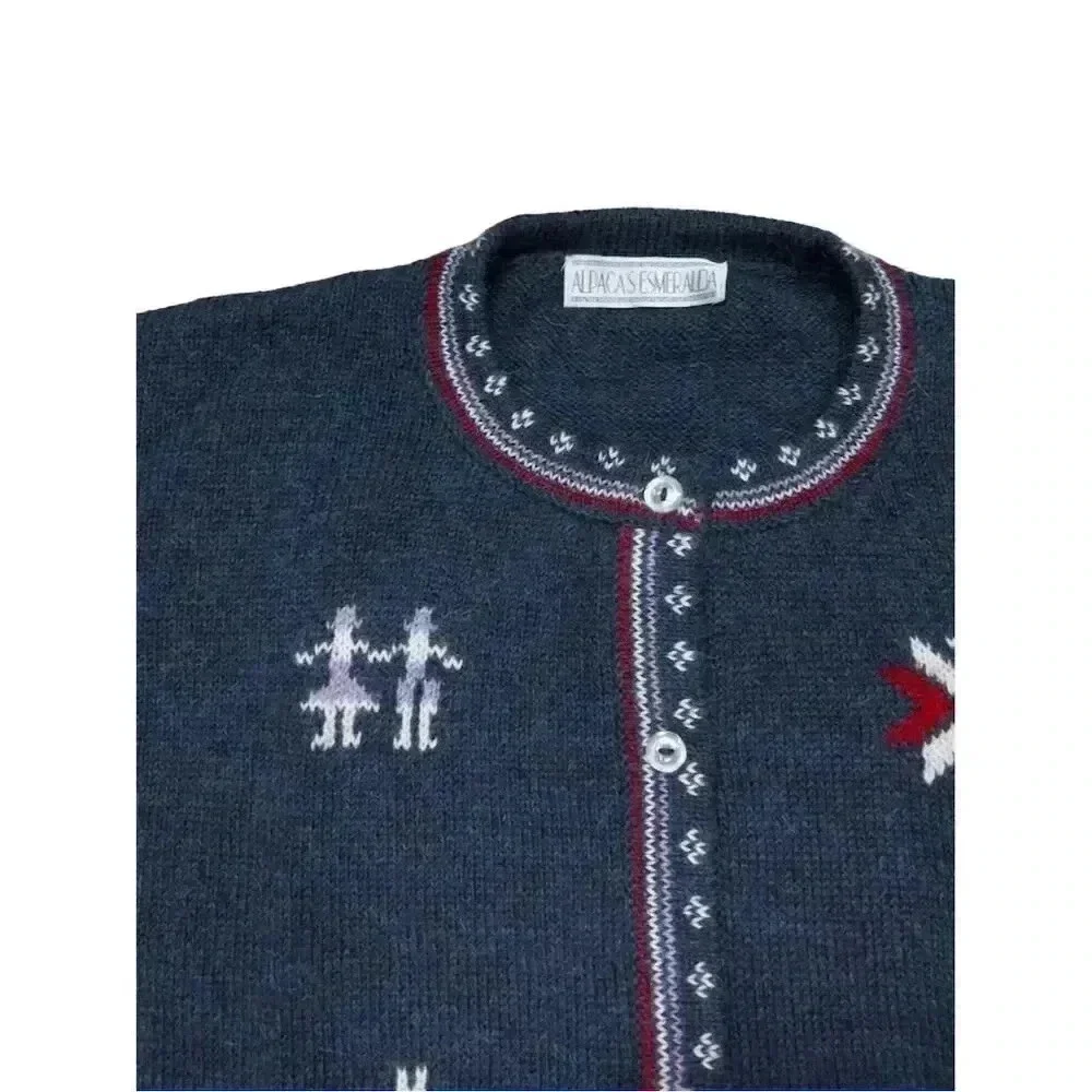 Alpacas Esmeralda Alpaca Wool Cardigan | Blue Geometric Knit Boho Sweater - Picture 9 of 13